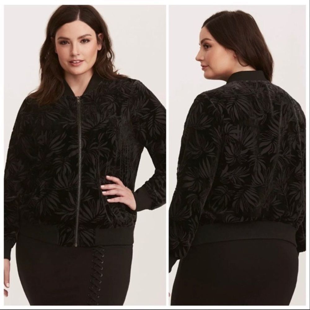 Torrid black Velvet Burnout Bomber Jacket